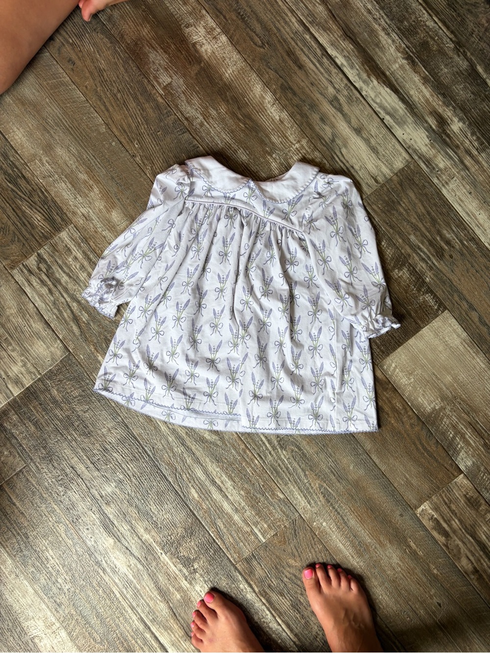 White Floral-Print Long-Sleeve Girls' Dress Top
